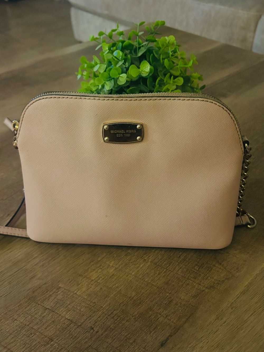 Michael Kors Blush Saffiano Leather Crossbody with Gold Hardware